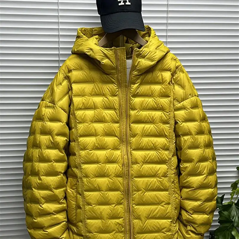 

Мужская легкая пуховая куртка оверсайз с капюшоном, 90% белый пух, модная зимняя одежда для подростков и взрослых