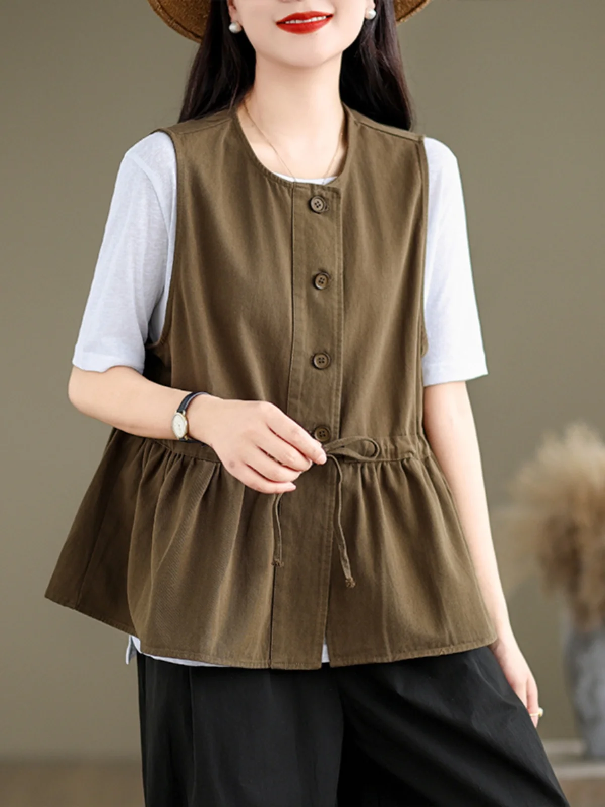 

Женская ранняя осень, дизайн Sensation, маленькая, закрывающая талию, пояс, рабочая одежда, жилет Sle, универсальная открытая карта...