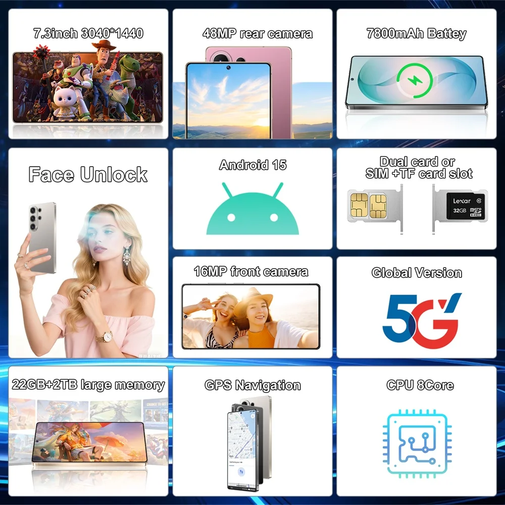 K-Touch Mobiltelefone C27 Ultra 7,3 Zoll Smartphone 5G Dual-SIM Android 15 Handy 16+48MP Kamera 22GB+2TB 7800mAh WLAN GPS Gesichtserkennung Entsperrt Globale Version Mobiltelefone – Detail 5