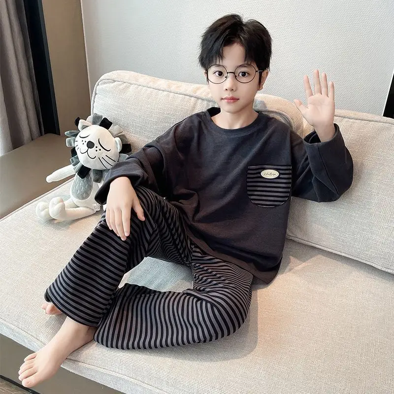 Boys' Dralon Thermal Pajama Set Loose Fit Autumn Winter Warmth Home Wear Tween Boys Inner Layer