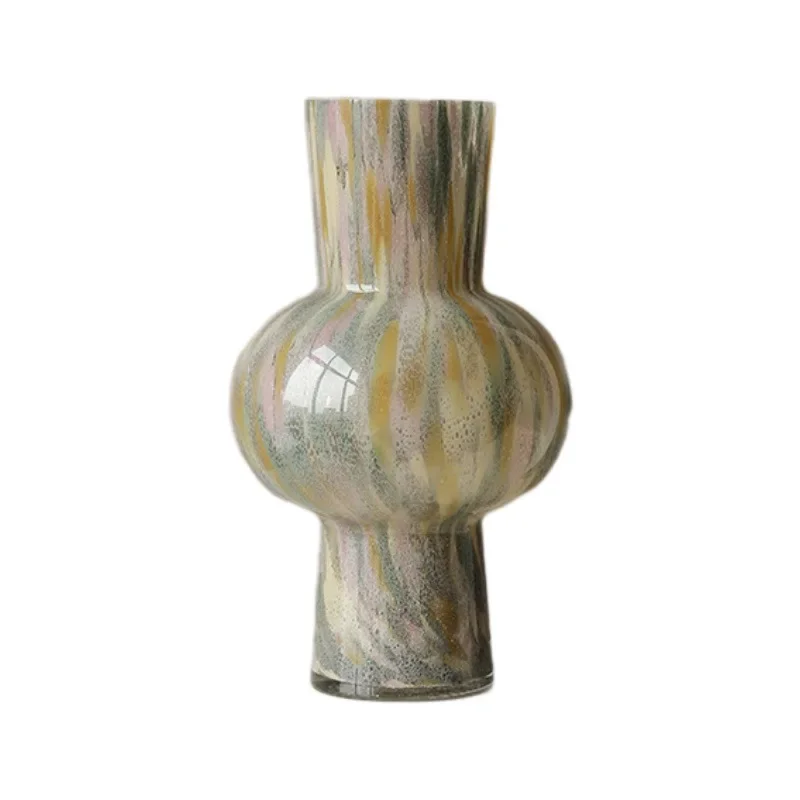 

High-end glass vase medieval ornament flower arrangement retro design niche creative large-diameter creative flower device