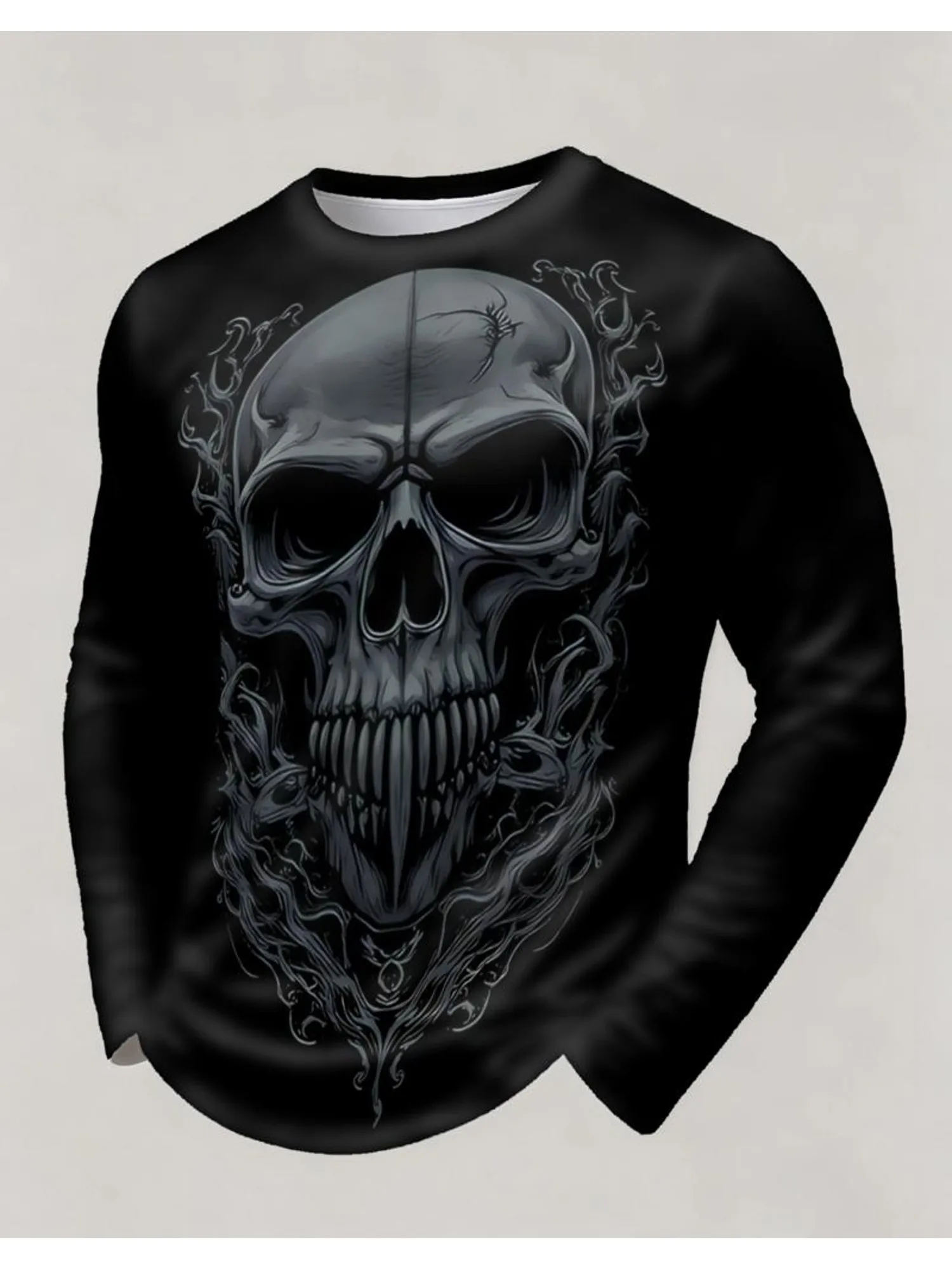 Men Long Sleeve Tshirt Dark Skull Gothic Pattern 3D Print Street Punk Casual Tops Men's Clothing