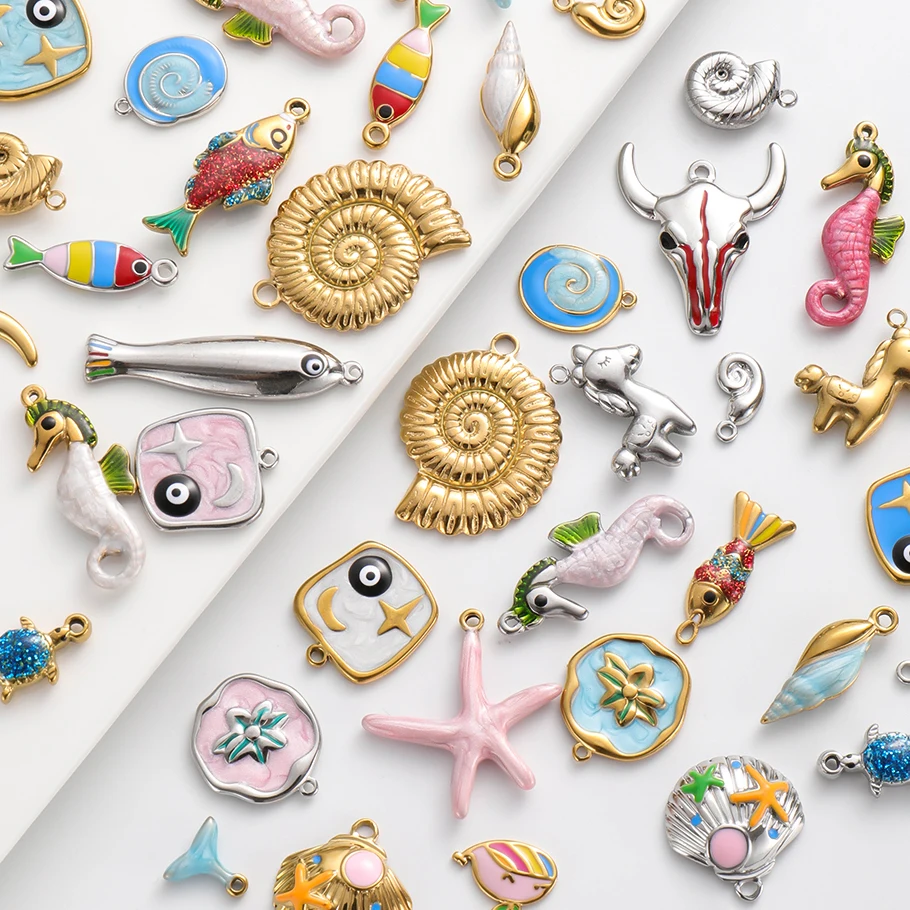 4/7Pcs Dopamine Sea Shell Fish Dolphin Mermaid Tail Pendant Jewelry Wholesale Goth Cross Star Moon Evil Eye Lucky Charms Bulk