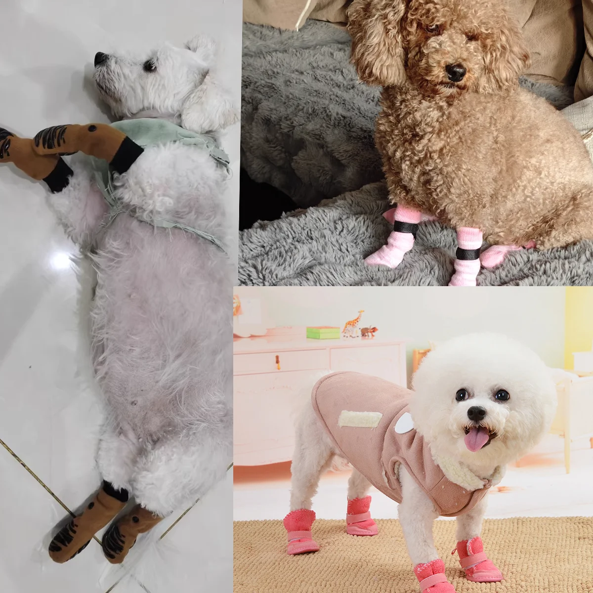 4 Pcs Waterproof Anti-slip Dog Socks, Suitable For Dogs & Cats Indoor Outdoor Wear Designed For Don't Like Shoes And Older Pets view 6