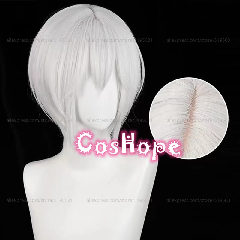 Tomoe Cosplay Wig With Ears 30cm Short Silver White Wig Cosplay Anime Cosplay Wigs Heat Resistant Synthetic Wigs Hair