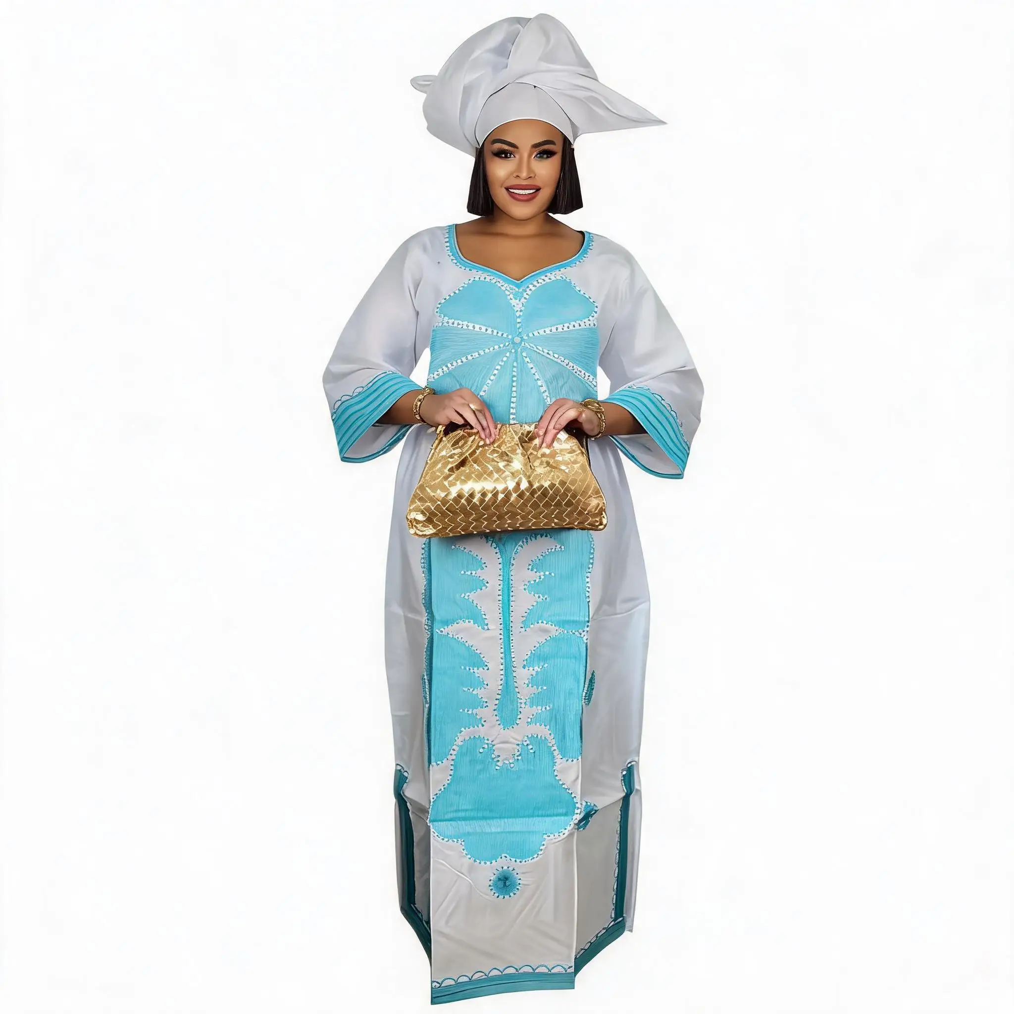 African Dresses For Women Plus Size Bazin Riche Embroidery Design Long Dress With Scarf