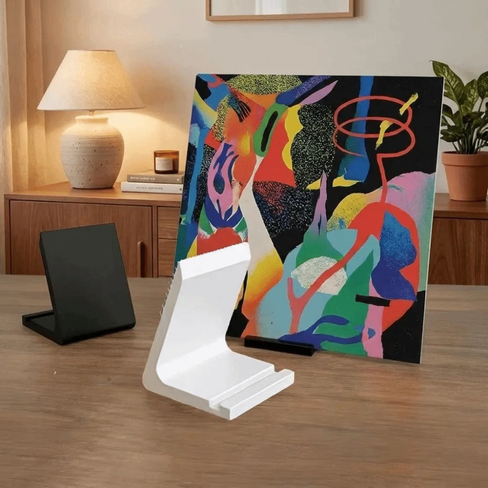 3D Printed Record Player Holder Slanted Support Front Stops Vinyl Record Stand Plastic Minimalist Vertical CD Holder