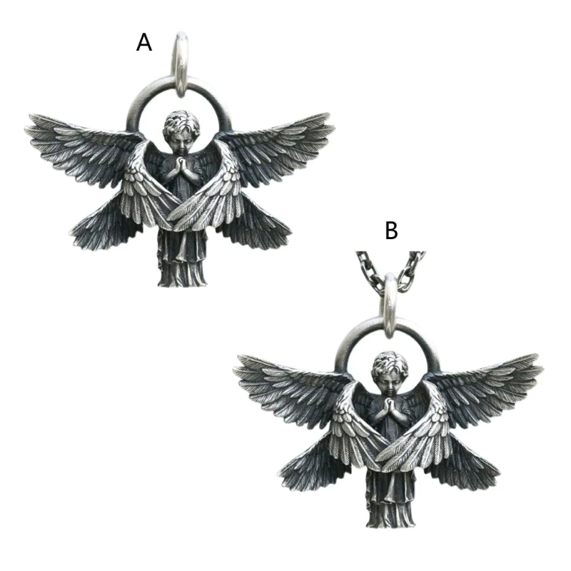 Simple for Creative Classic Angel Wings Pendant Necklace Silver Color Preserving Electroplated Copper Seraph Necklace