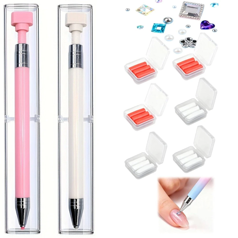 All-in-One Diamond Art Pen Set with Storage Case: 1 Replaceable Wax Pen, 3 Wax Refills, Twist Glue Dot Drill & Gemstone Bead Picker for Complete DIY Craft Projects