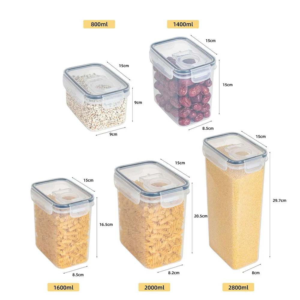 Transparent Food Storage Box Containers Pantry Storage Jar Cereal Grain Dispenser Containers Rice Bucket Kitchen Organizer