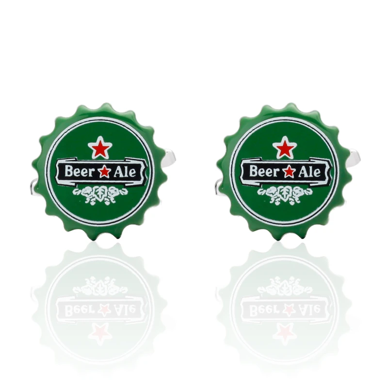 Men\'s French shirt cufflinks copper material fashion brand green beer bottle cap cufflinks clothing accessories wholesale