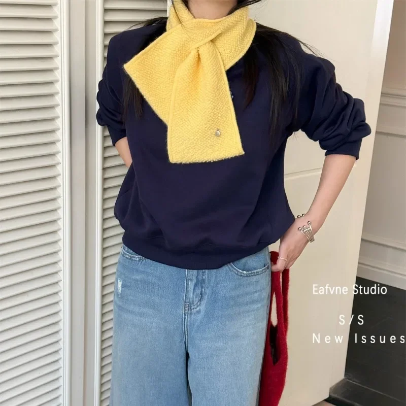 Women's Autumn Winter Pure Wool Knit Cross Neck Warmer Scarf Vintage Casual Wrap