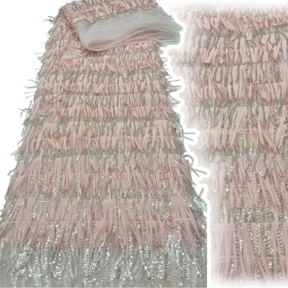 

Новейшая африканская ткань с бисером и пайетками, 3D-тюль, модная кружевная ткань, идеально подходит для свадебных и вечерних платьев, а также для свадебных нарядов 2247