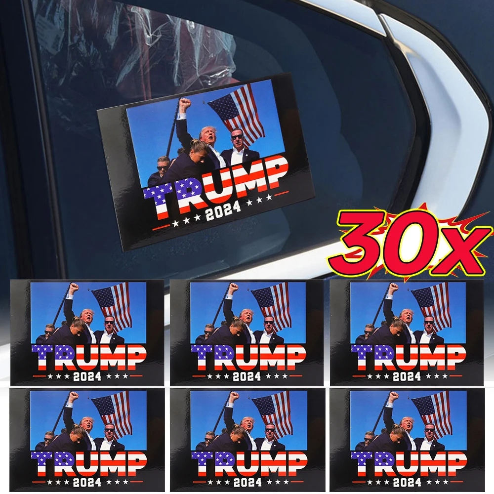 30pcs Trump Fight Stickers Trump 2024 Survived Shot At Election Rally Sticker Fight Strong Decals Waterproof Bumper Car Stickers