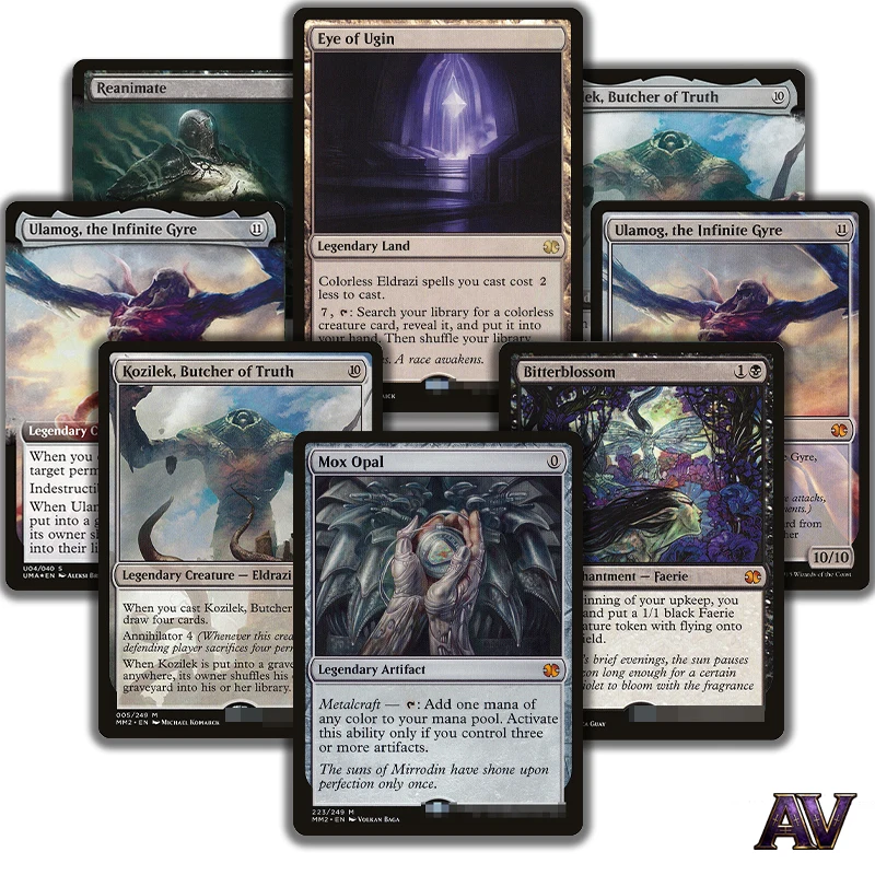 

MM2 Modern Masters 2015 Mox Opal/Eye of Ugin/Bitterblossom Butcher of Truth Magical Card Replica Proxy Cards with holographic