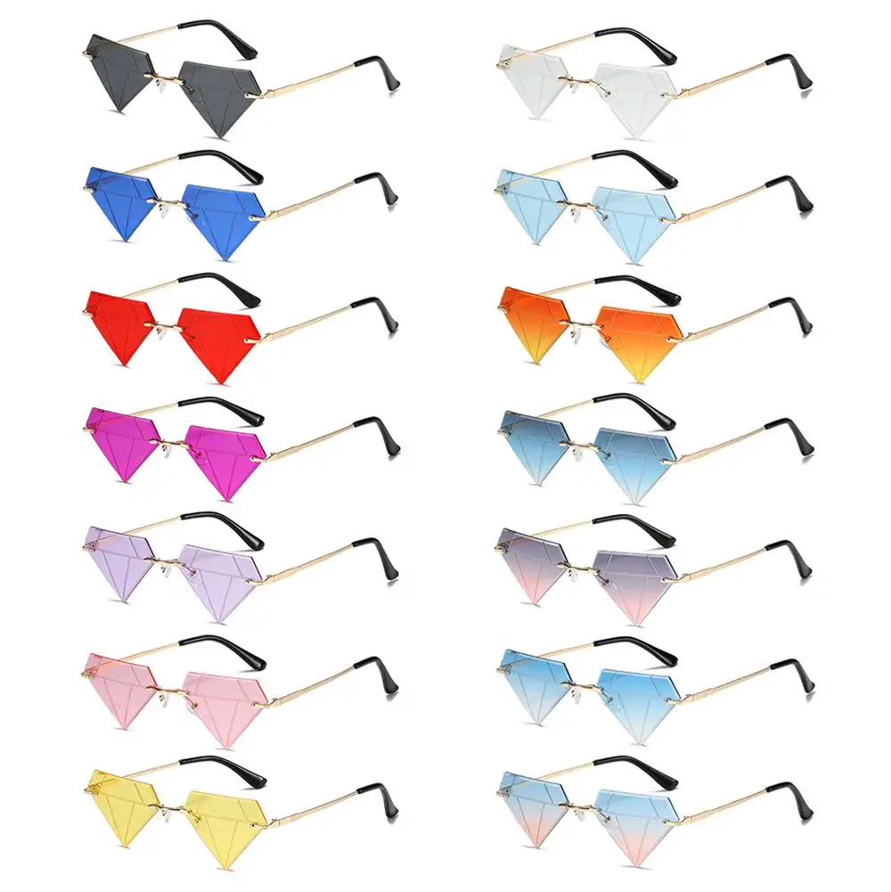 

Vintage Rave Party Prom Rimless Sun Glasses Triangle Sunglasses for Women Retro Shades Diamond Shaped