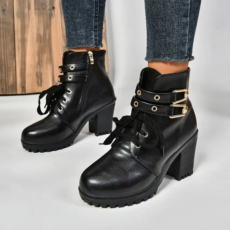 

Pop 2024Winter Women Boots Warm High Heels Ankle Boots For Women Retro Chunky Snow Boots Woman Winter Elegant Botas Mujer Invier