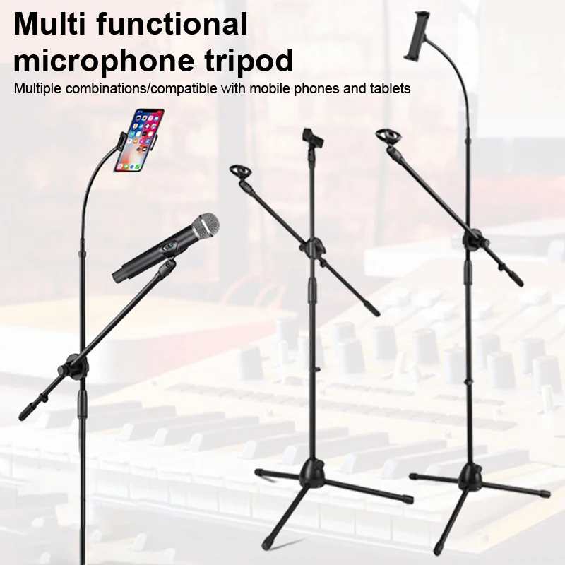 Tablet Phone Holder For Microphone Stand 65CM Crossbar Arms Mic Clip Extension Bracket Adjustable Tripod For Apple Ipad Iphone