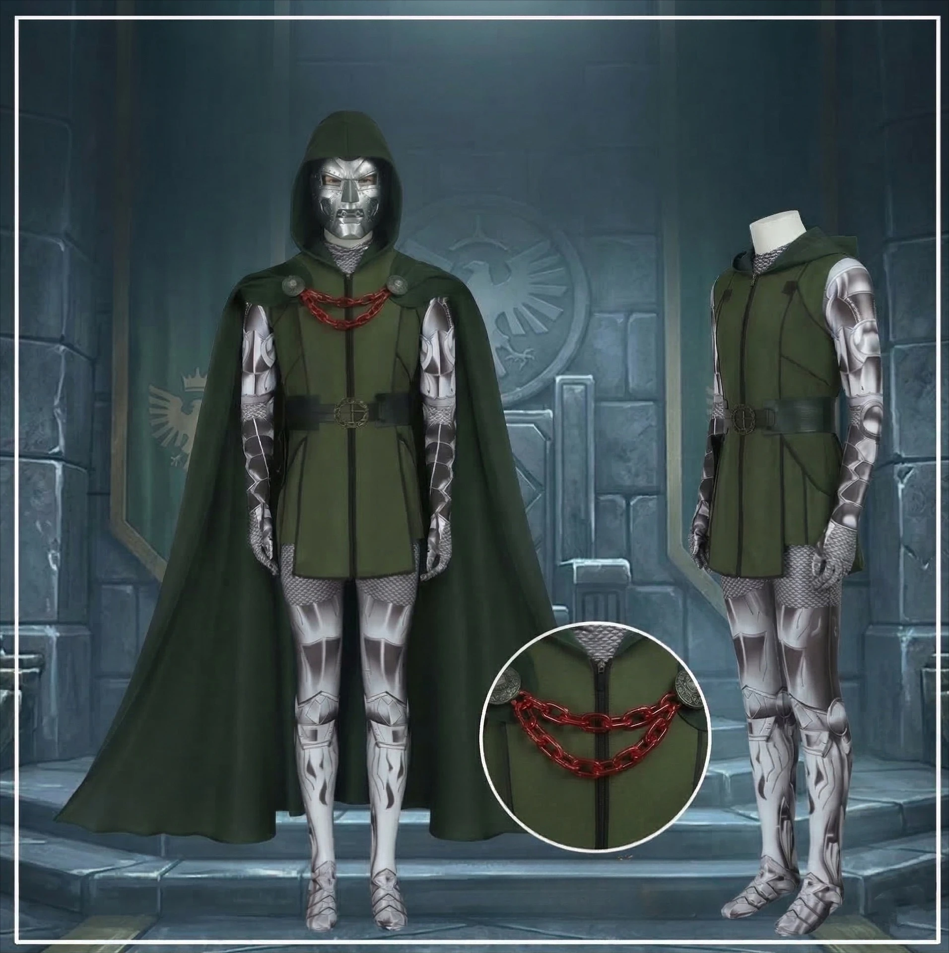 Disfraz de Doctor Doom con Capa, Disfraces de Cosplay de Personajes de Películas, Disfraz de Halloween, Ropa de Actuación para Adultos