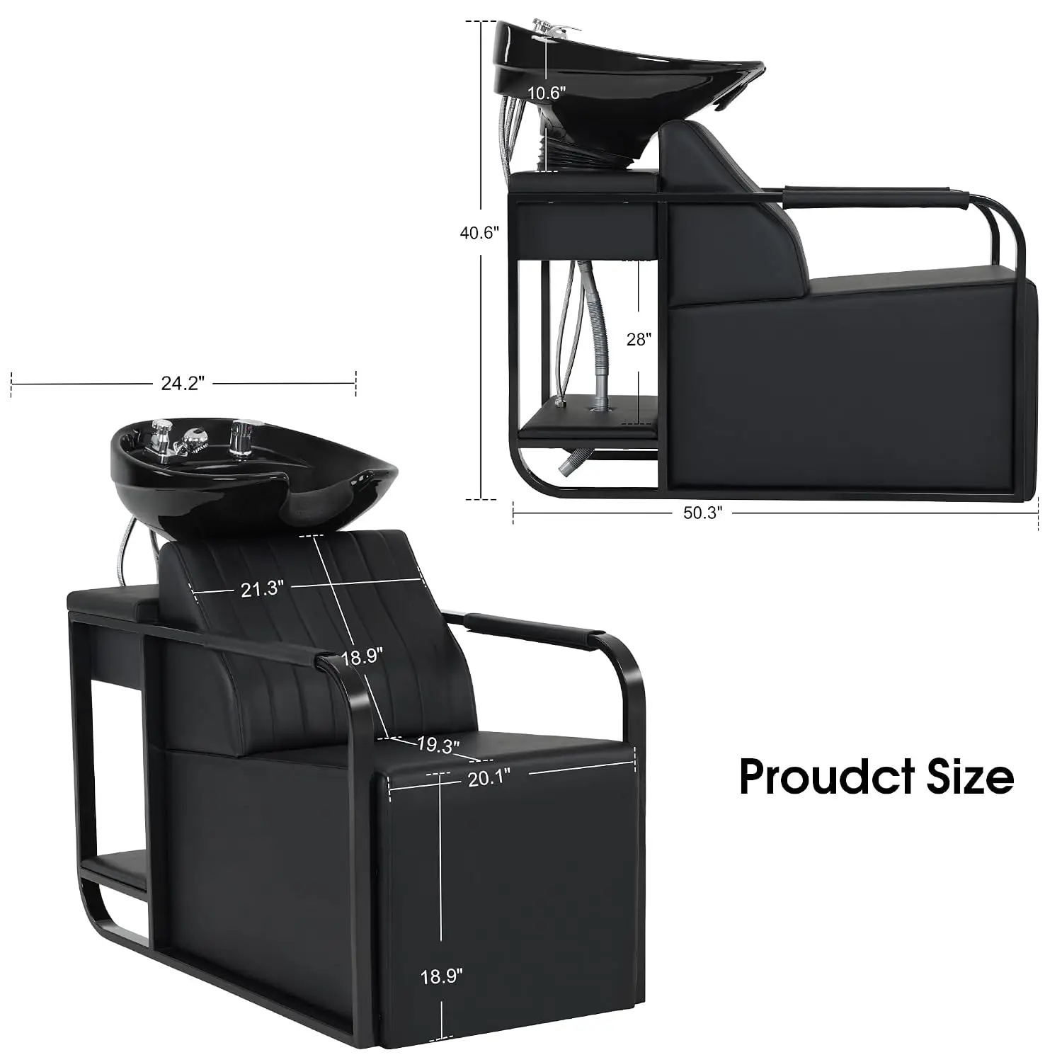 Shampoo Backwash Station Chair for Hair Stylist, Ceramic Hair Wash Bowl Sink Unit Station for Salon Beauty Spa Equipment