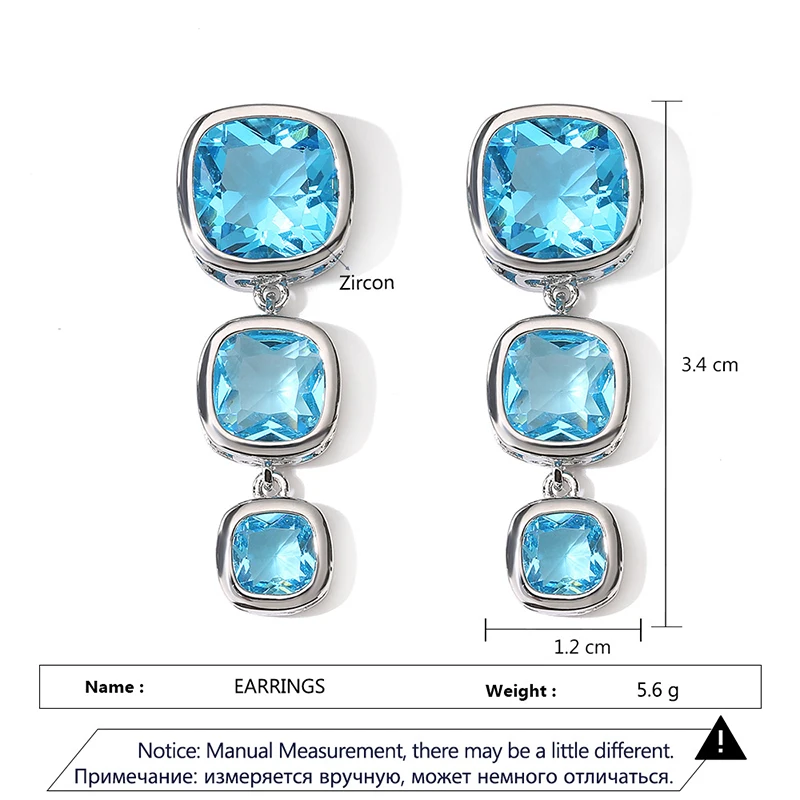 UILZ Stylish Blue Geometric Earrings For Women Glaring Cubic Zircon Earring Anniversary Wedding Party Jewelry