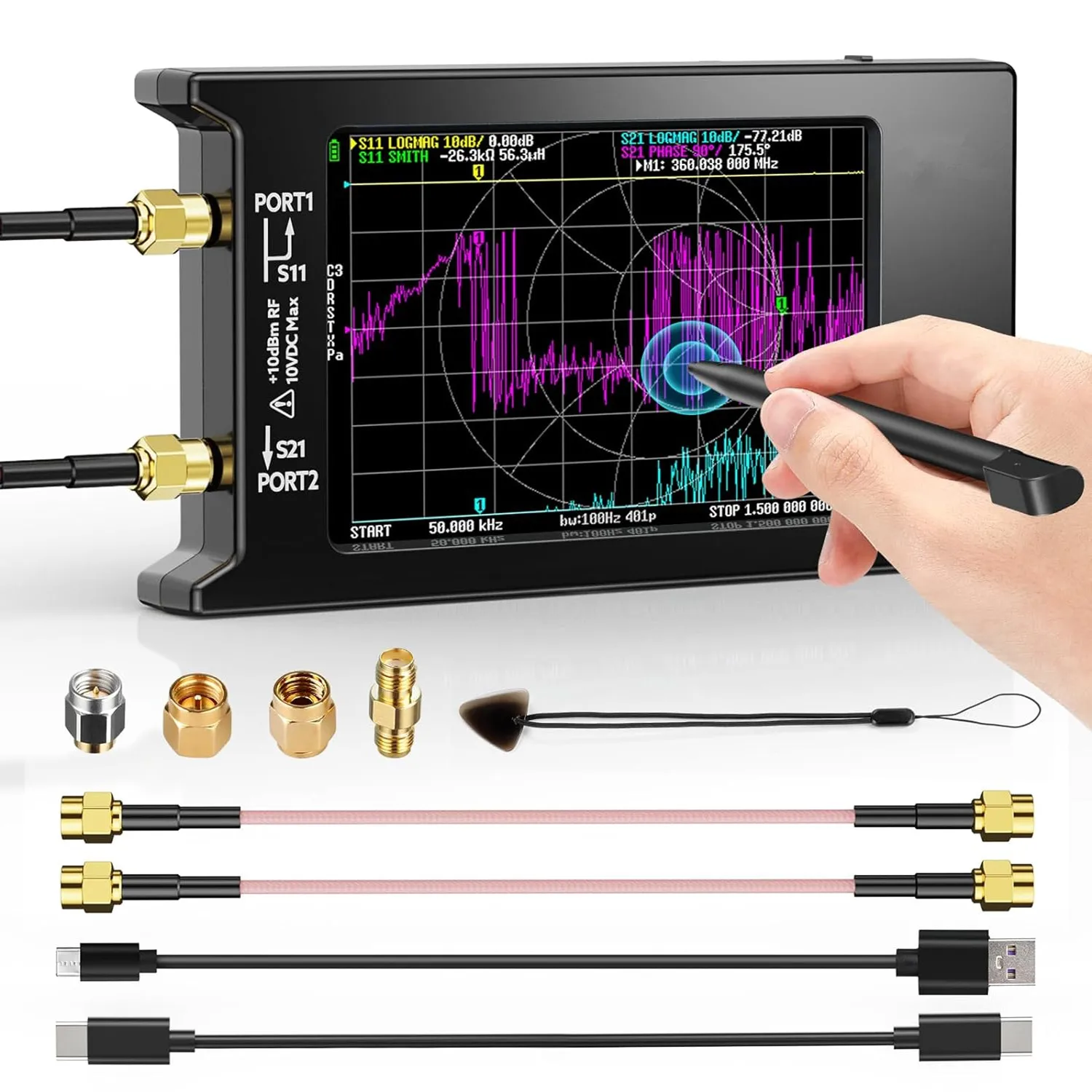 Analisador de Rede Vetorial com Tela Sensível ao Toque Nanovna-h4 Medição de Rádio Mais Recente V4.3 10khz15 Ghz hf Vhf Uhf 4