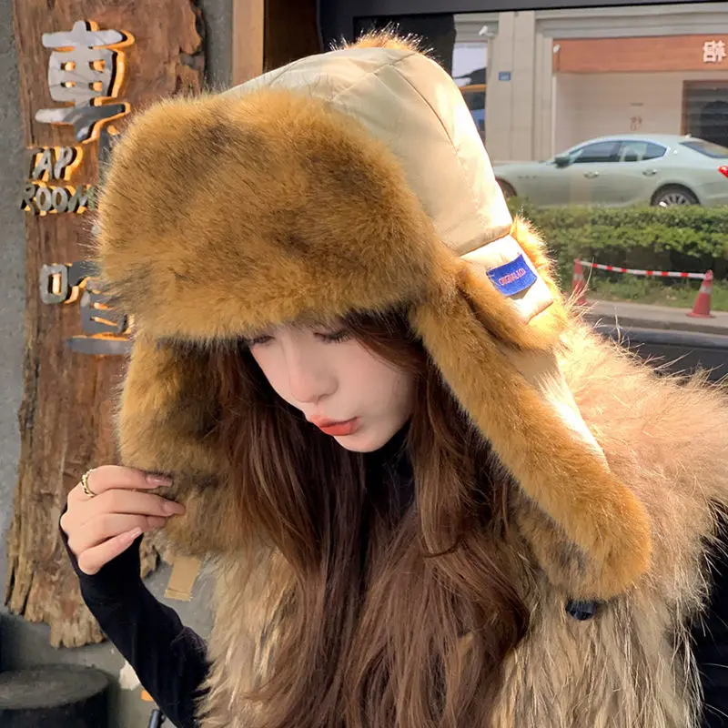 Women's Winter Suede Velvet Thickened Warm Beanie Russian Caps Korean Fashion Ushanka Earflap Pilot Hat Women's Trend Bomber Hat