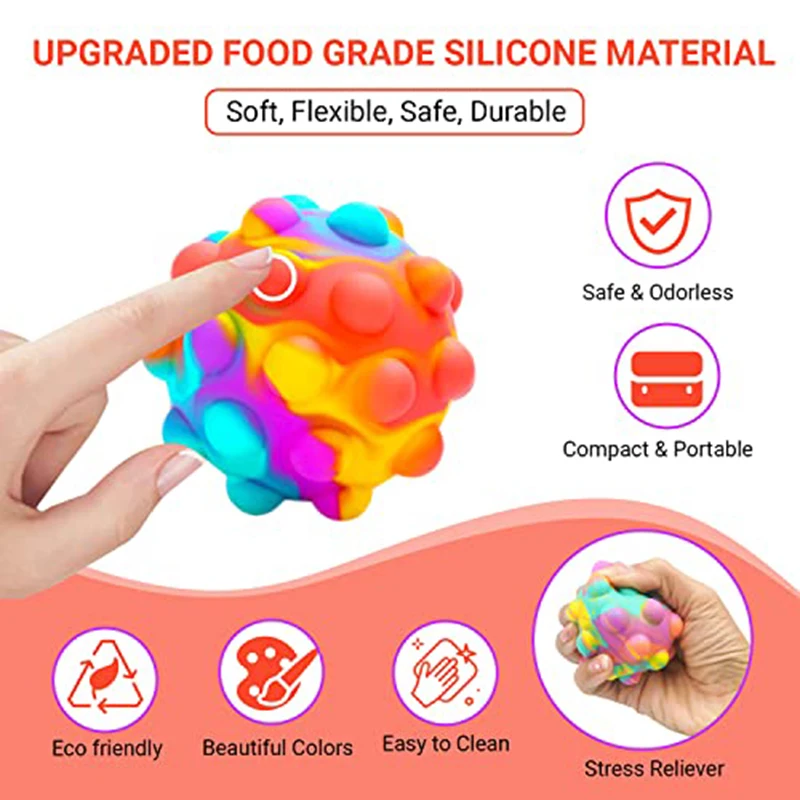 4-12Pcs Stress Ball Fidget Toys 3D 3D Ball Push Bubble ADHD Autism Stress Relief Sensory Toys Party Favors for Kids Adults