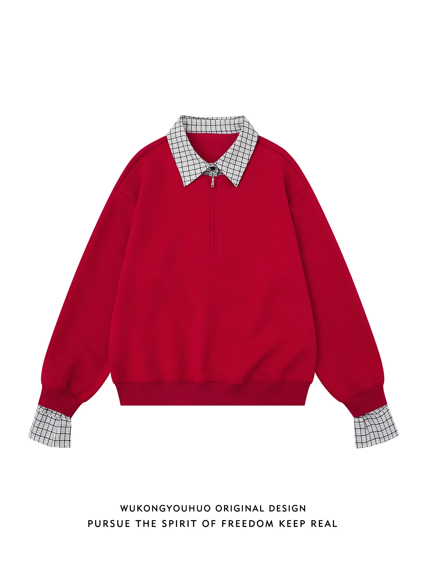 

Trendy Plaid Patchwork Loose Fit Collar Sweatirt Men Women Spring Versatile Comfortable Long Sve Youth Polyester Co...