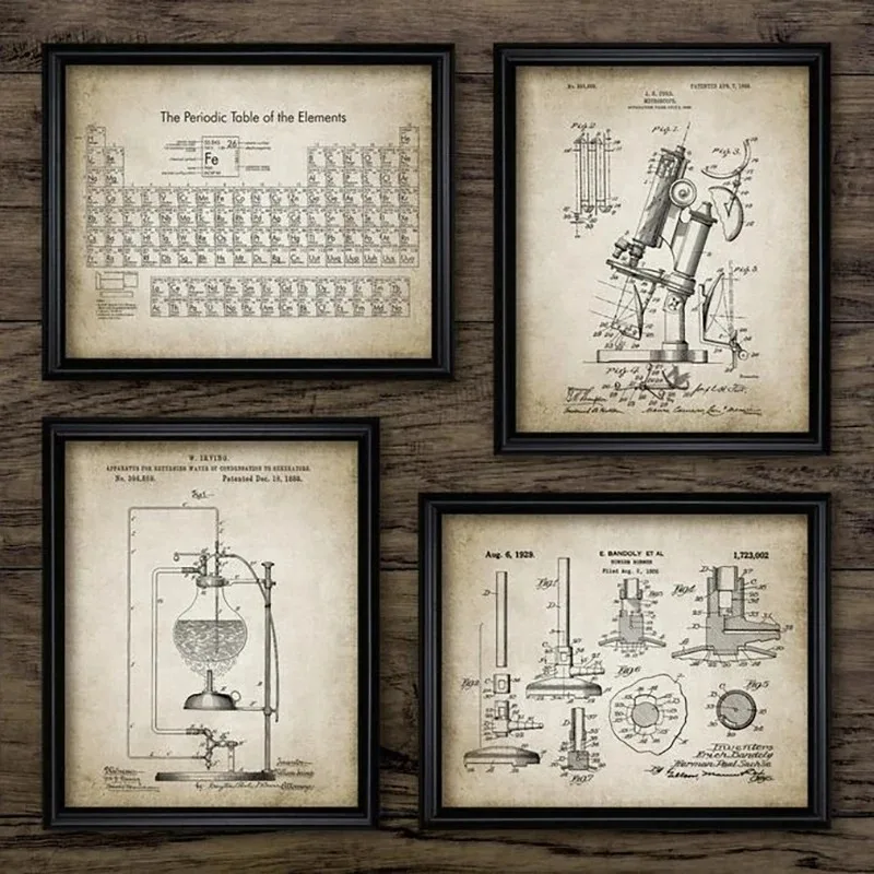 Pósteres Vintage de elementos químicos, imágenes artísticas de pared de ciencia impresas, tabla periódica, arte de química, pintura en lienzo, decoración de laboratorio