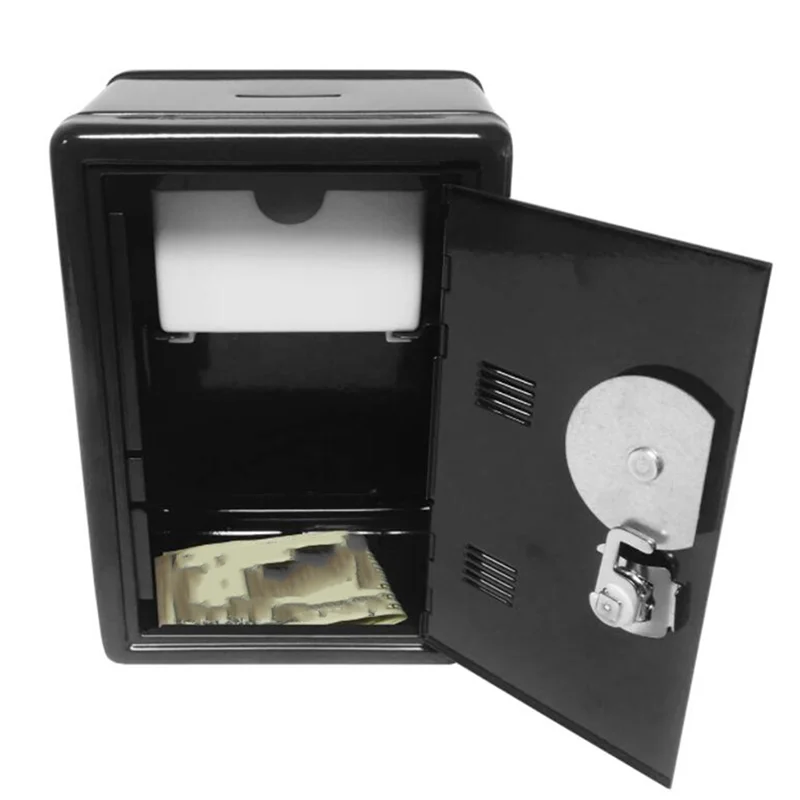 -A96Z 2X Safe Box Organizer Iron Desk Decorative Box Piggy Bank Metal Mini Cabinet Money Storage Box Storage Box Black
