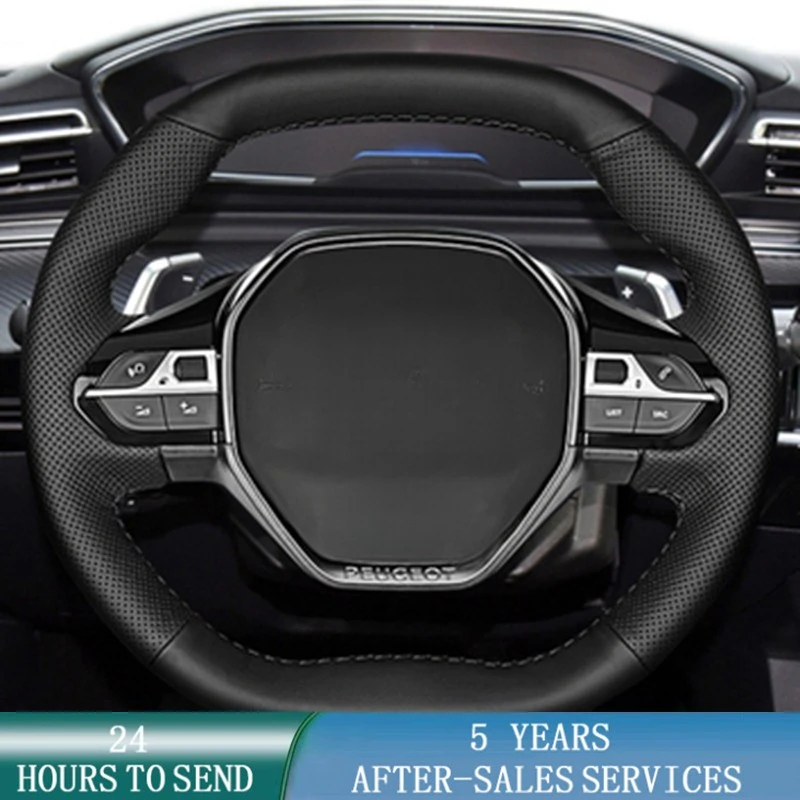 Car Steering Wheel Cover Hand Sewing Non-slip Leather Braid For Peugeot 5008 2016-2019 E-208 2020 508 208 2019 2020 3008 4008