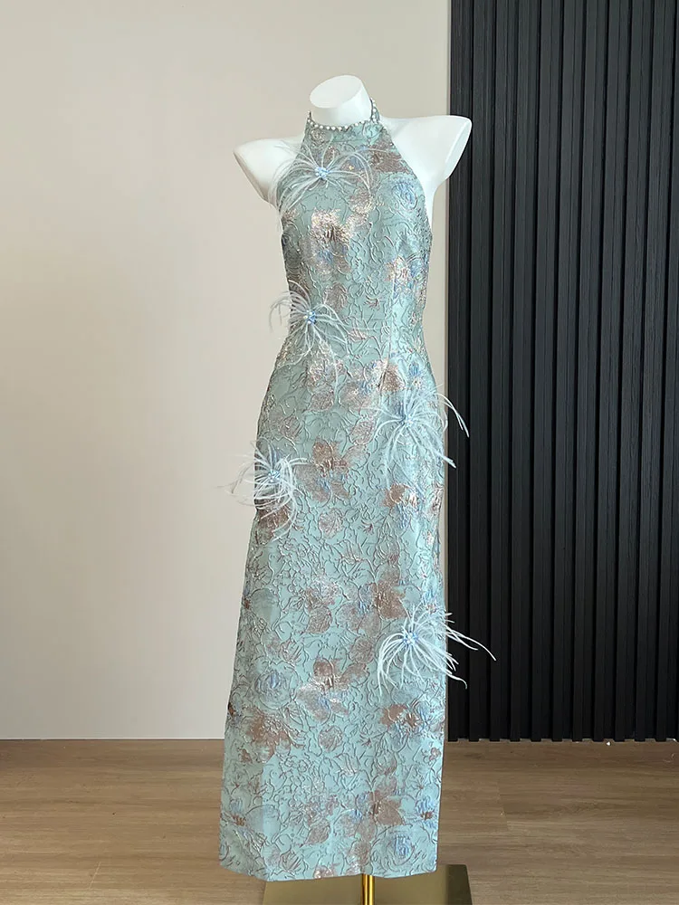 

Новый роскошный длинный ципао для женщин: китайский свадебный халат с богатой вышивкой для утреннего выхода невесты