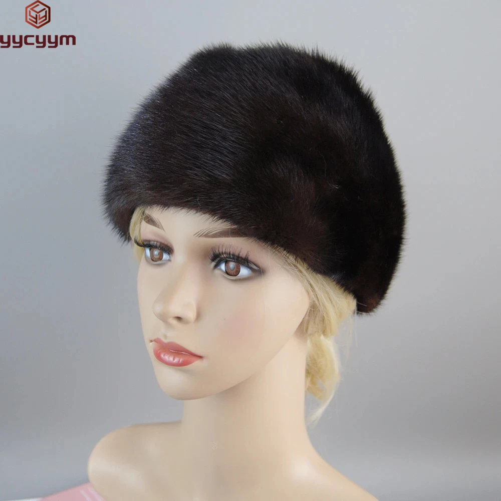 

2025 Winter Unisex Top Real Mink Fur Bomber Hat Male Genuine Marten Head Warm Black/Brown Caps Best Gift For parent Gorras