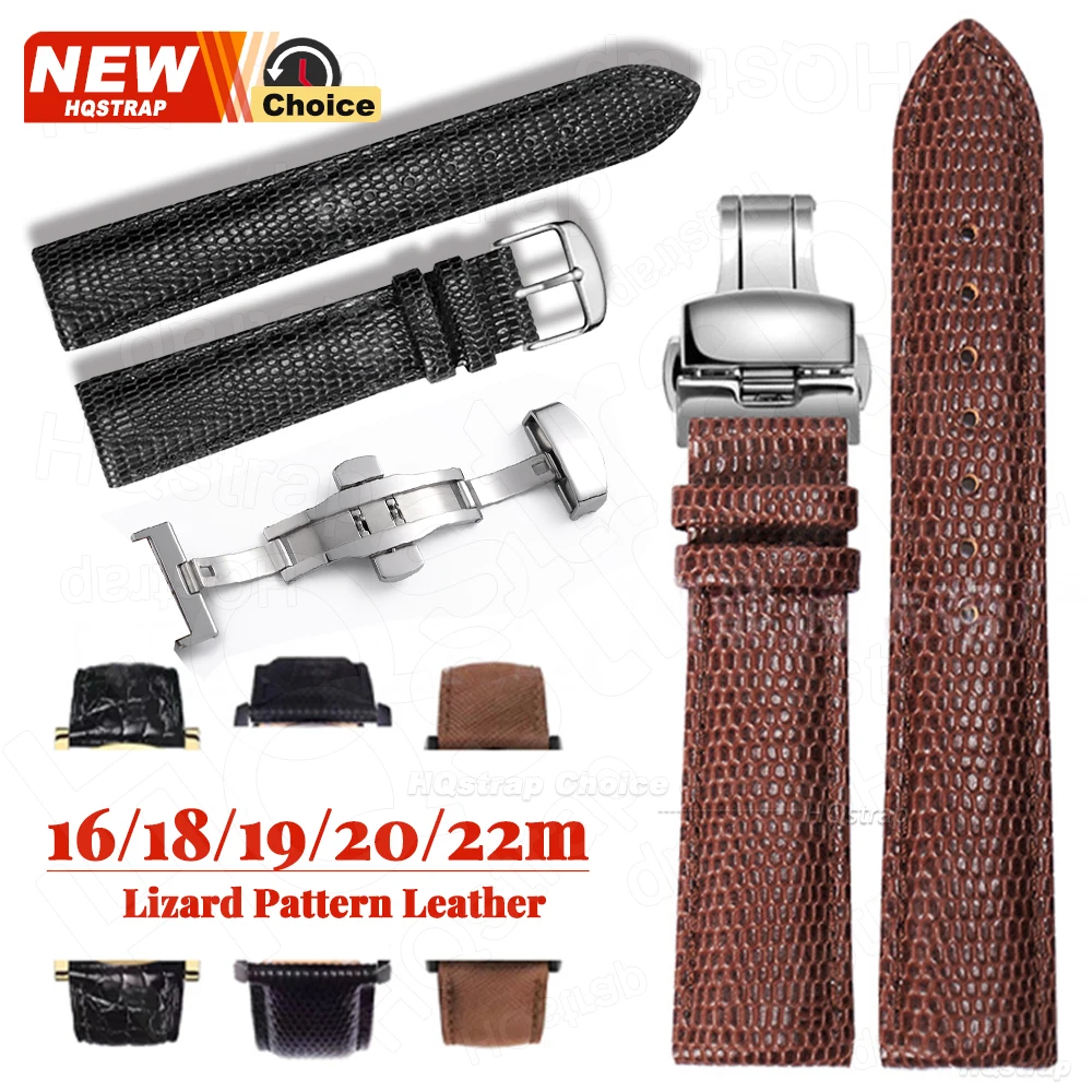 1/2 Stück Schmetterlingsverschluss-Armband, 16 mm, 18 mm, 19 mm, 20 mm, 22 mm, Eidechsenmuster, Lederarmband, Damen- und Herrenarmbänder mit Dornschließe