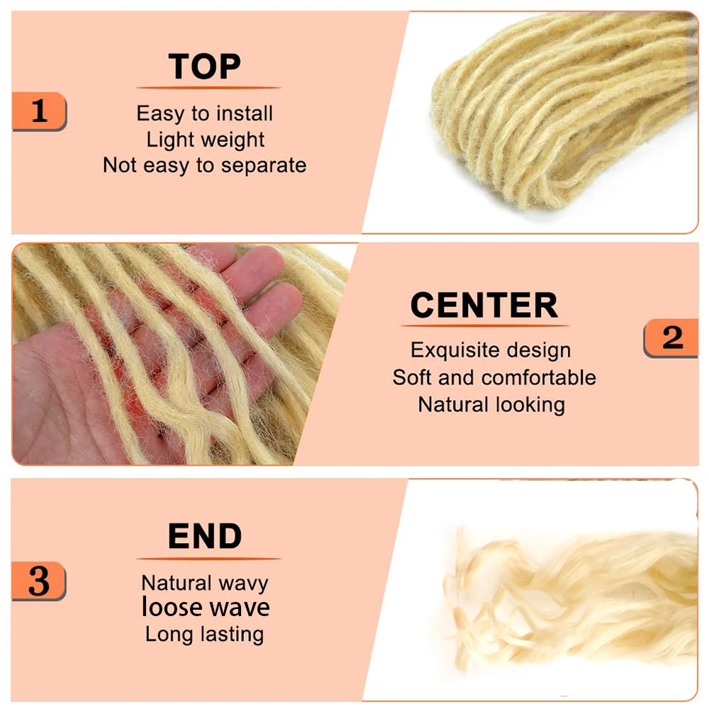 Synthetic Double Wavy Dreadlock Extensions 26 Inch Dreadlock Boho Style Crochet Braiding Hair Extensions for Women