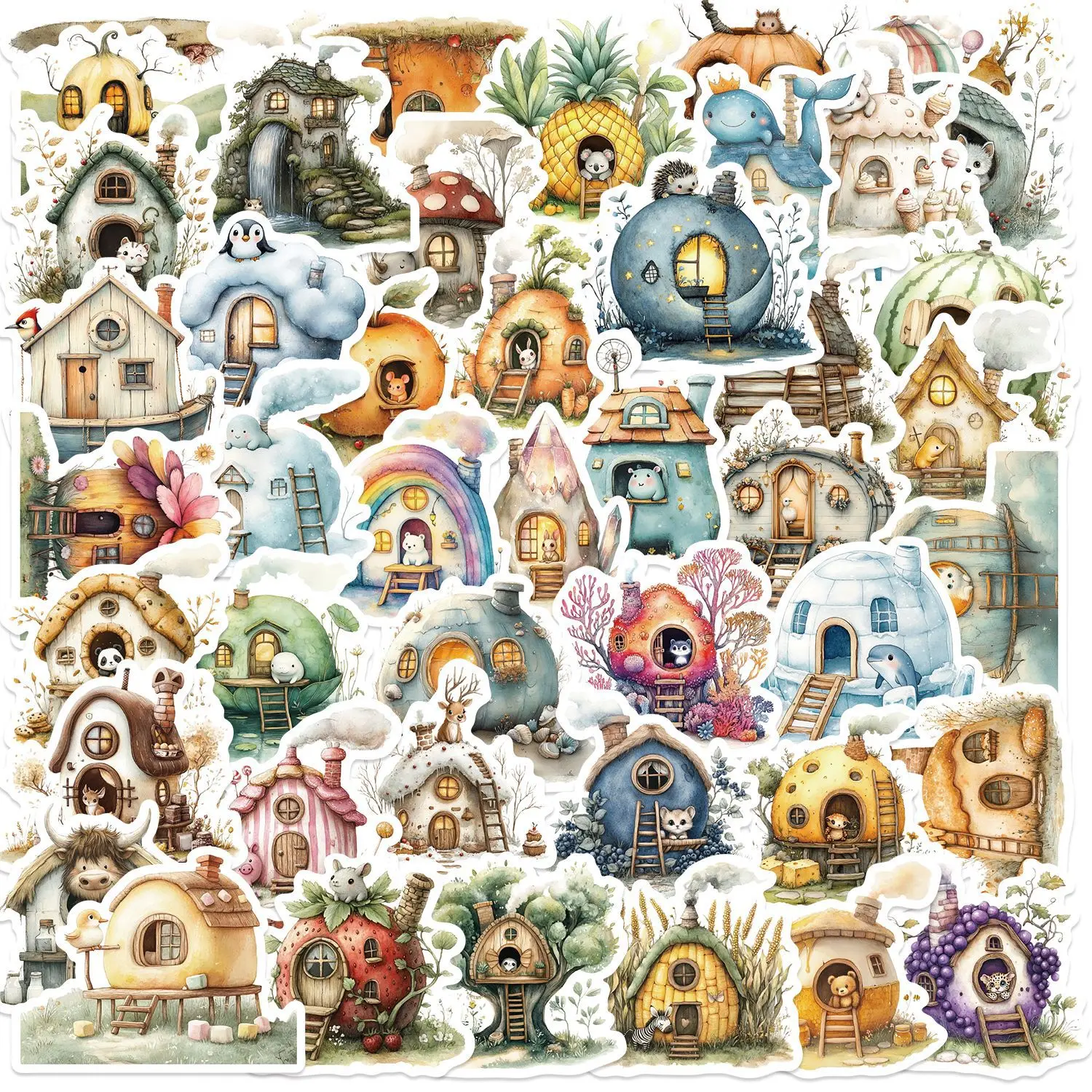 

10/50PCS Cartoon Colorful Cabin Graffiti Stickers Funny Creative Animal House Decal Notebook Phone Guitar Skateboard Kid Toys