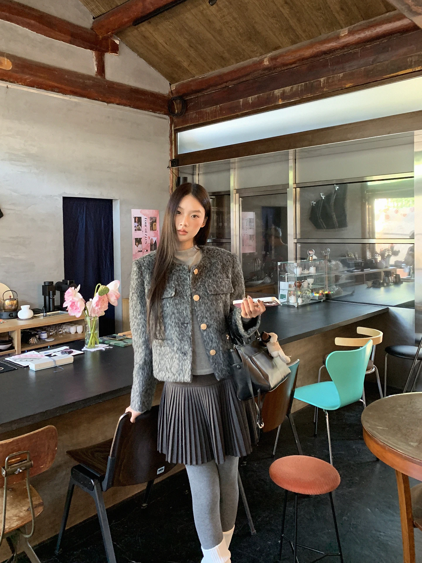 

Red Celebri Woolen Coat Women's ort Sle Winter ey Flannel Beautiful Small Fraance Wind Woolen Outerwear Jaet