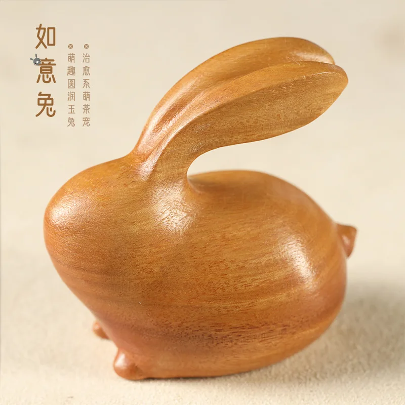 Miniature Wooden Lovely Long Ears Zodiac Rabbit Desktop Ornament Creative Cartoon Bunny Crafts Home Decoration funny gifts