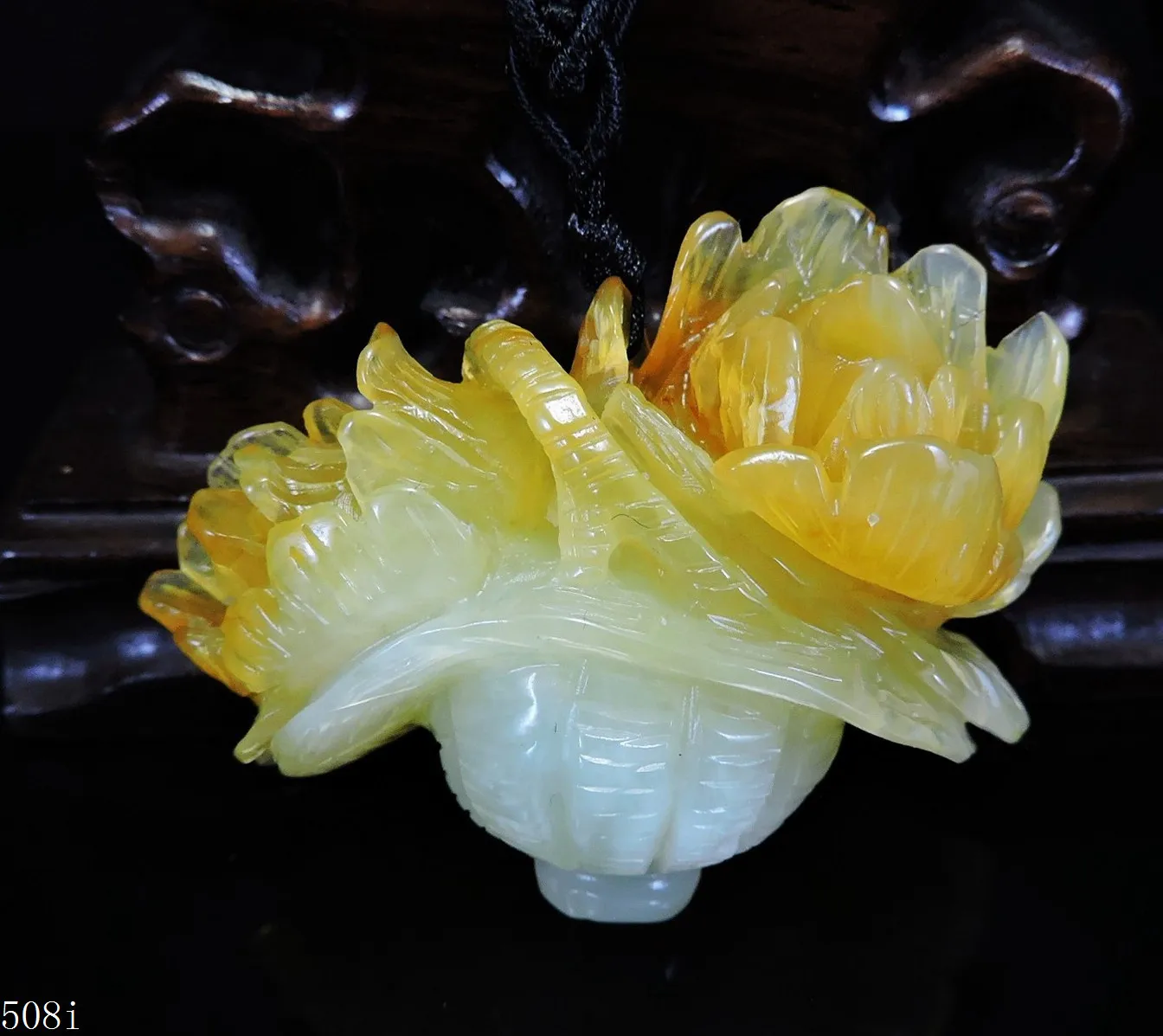 Jade Jewelry Natural Jade Pendant Necklace Hand-Carved A basket of peony flowers Jadeite Necklace Pendant Gift No Treatment 508i