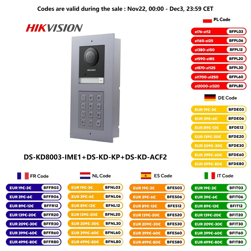 Hikvision Original Doorbell ,DS-KD8003-IME1(B),Multi-language 802.3af POE Villa IP Module Doorbell,Password keypad code unlock