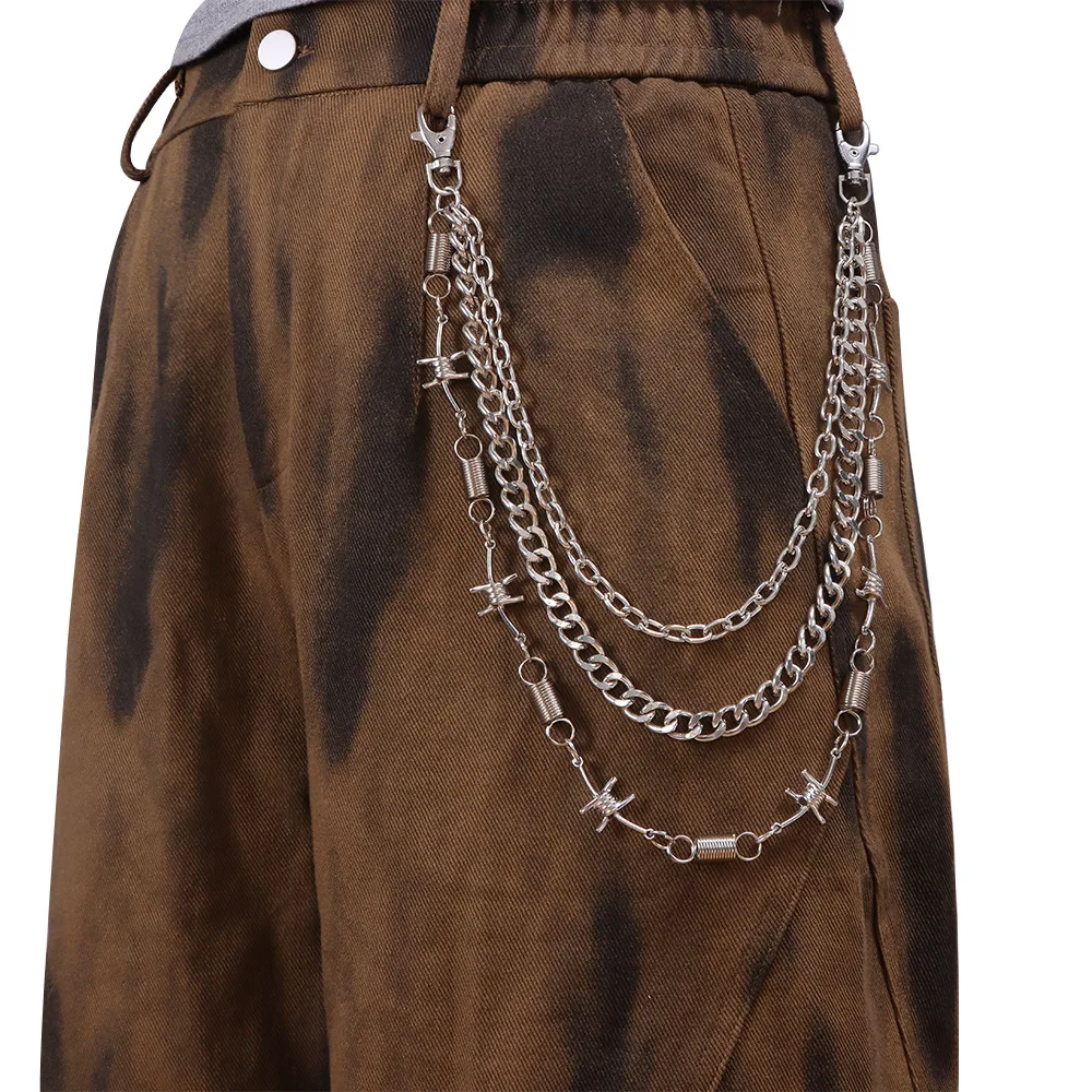 Punk Hip Hop Layered Metal Jean Pants Chain for Women waist chain Flame Spring Ring Spliced Street Trouser Fashion Accessory