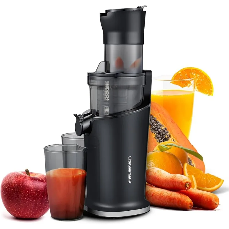 Conducto de alimentación de 3 ", exprimidor lento masticable dinámico, Extractor de jugo de prensa en frío de alto rendimiento, fácil de limpiar, taza de jugo de 27 oz, negro