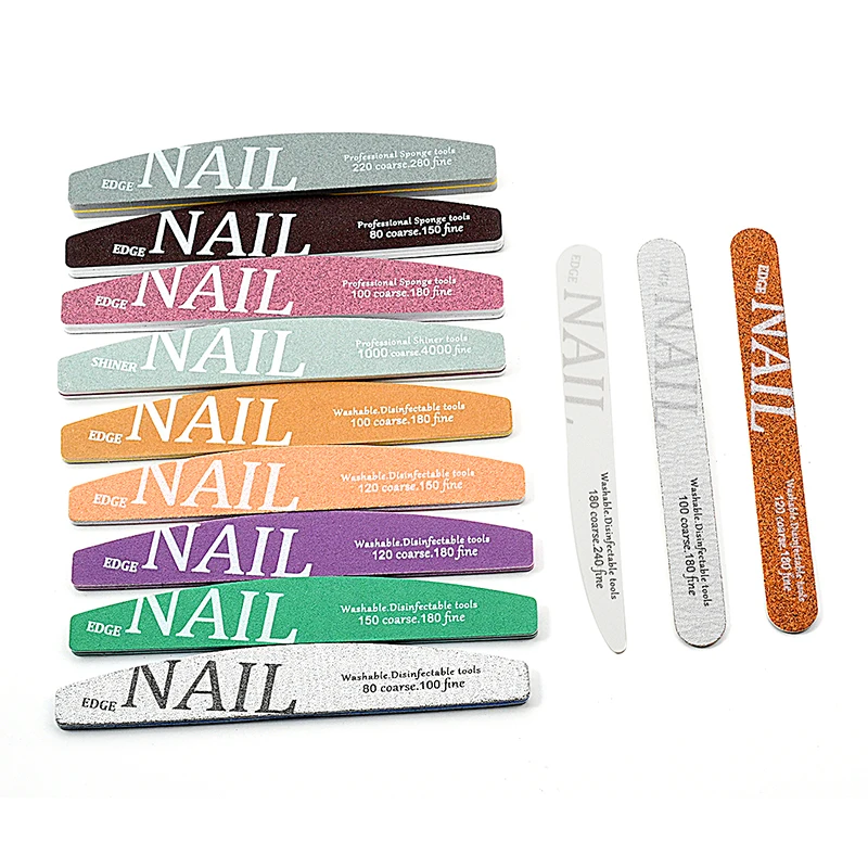 12Pcs Color Nail Files 80/100 80/150 100/180 120/150 120/180 150/180 180/240 220/180 1000/4000 Grit Nails Accessories And Tools