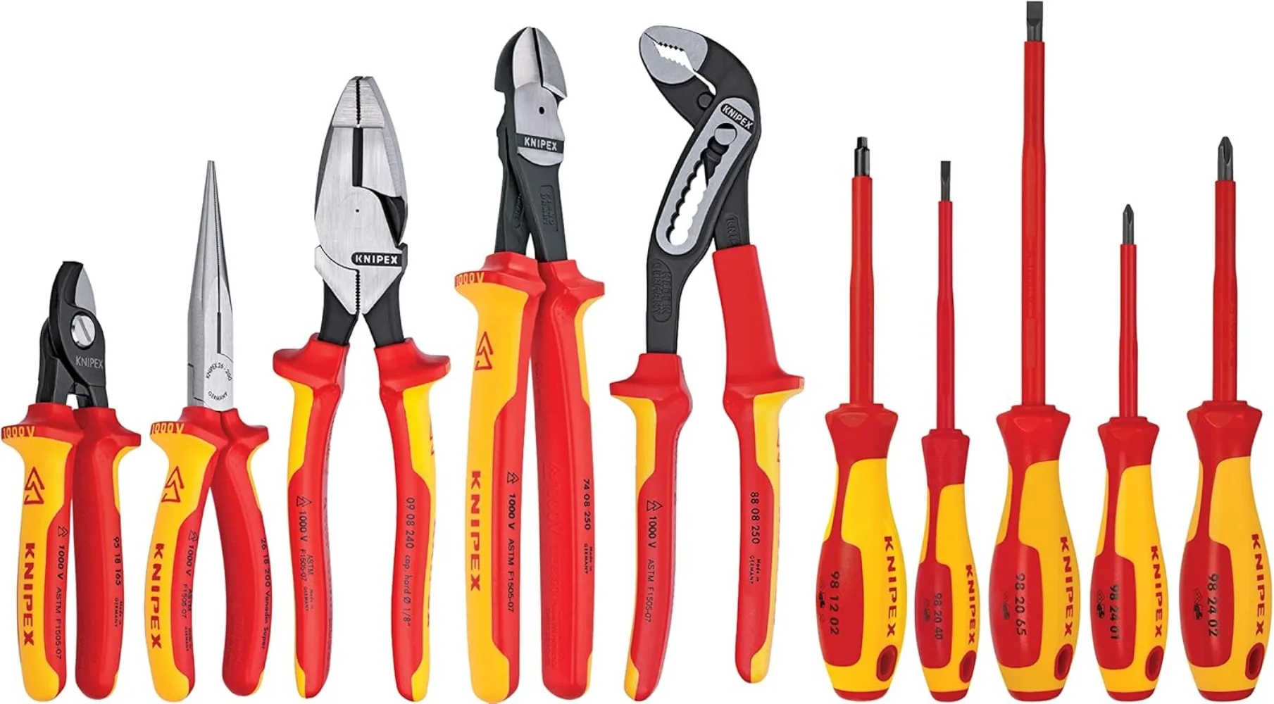 10 -Piece 1000V Insulated High Leverage Pliers, Cutters, and Screwdriver Industrial Tool Set , Red