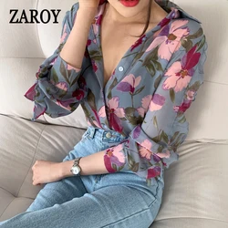 Purple Print camisas e blusas Summer Shirts Women Sheer Thin Chic Simple Sun-proof Temper Fashion Basic Korean Style Clothes