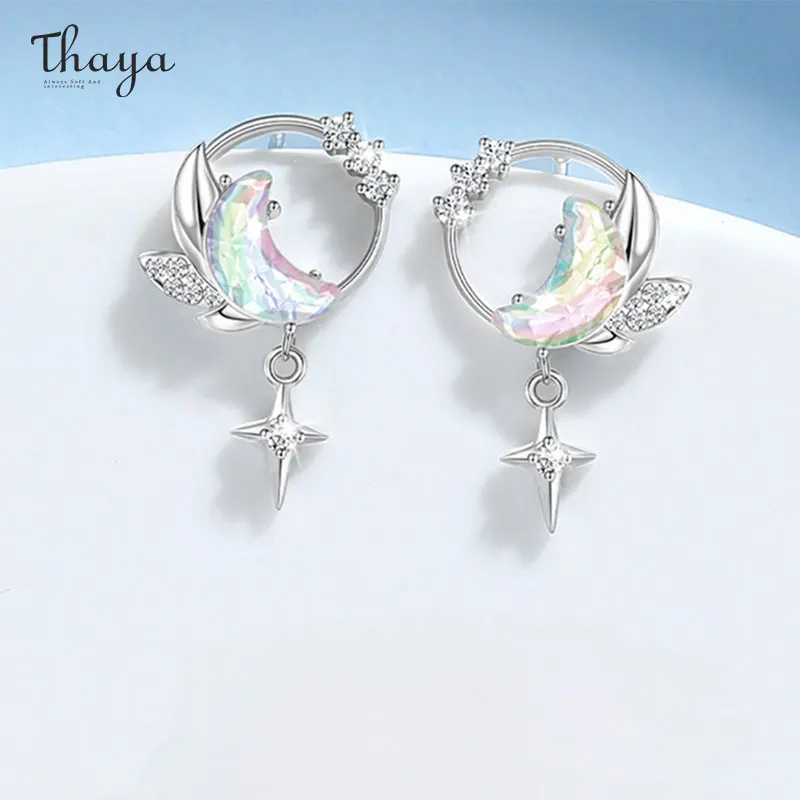 

Thaya Genuine S925 Silver Women Pendant Earrings Moon Star Exquisite Crystal Earrings Elegant Party Jewelry Fashion Accessories