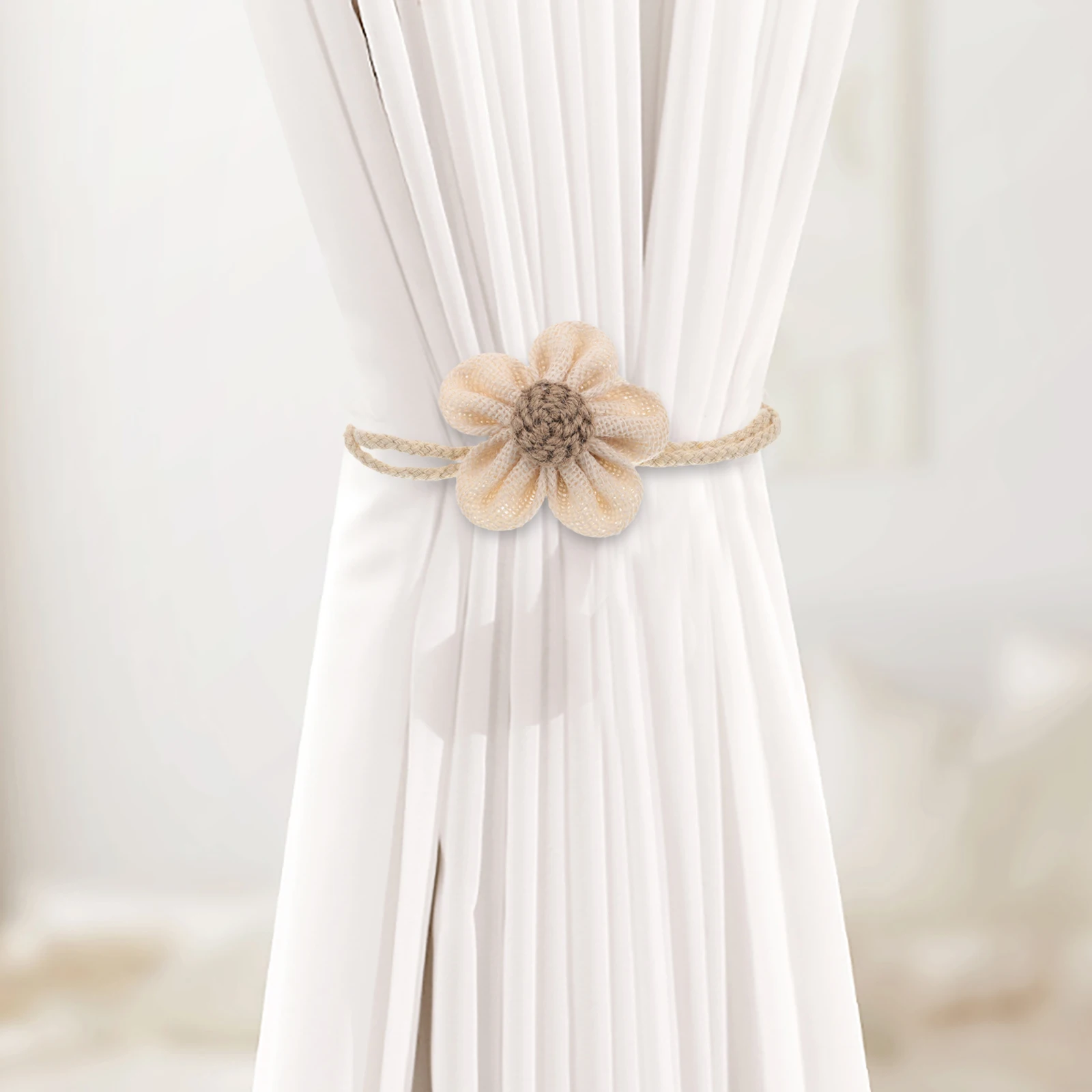 

2Pcs Boho Floral Curtain Tiebacks Adjustable Flower Tie Backs Rustic Holdbacks for Sheer Drapes Window Treatment Home Decor