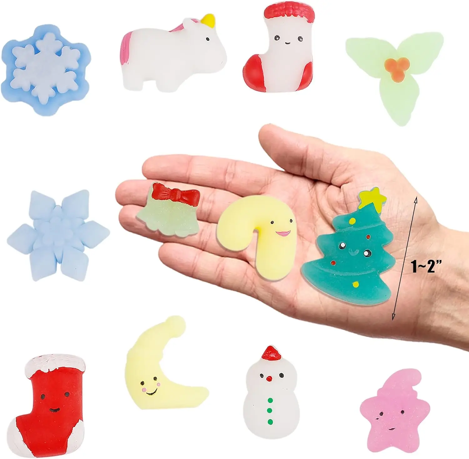 Mochi Squishy Squishies Christmas Kawaii Assorted Stress Relief Toy Mini Snowman Sock Unicorn Gift Birthday Holiday Set for Kids