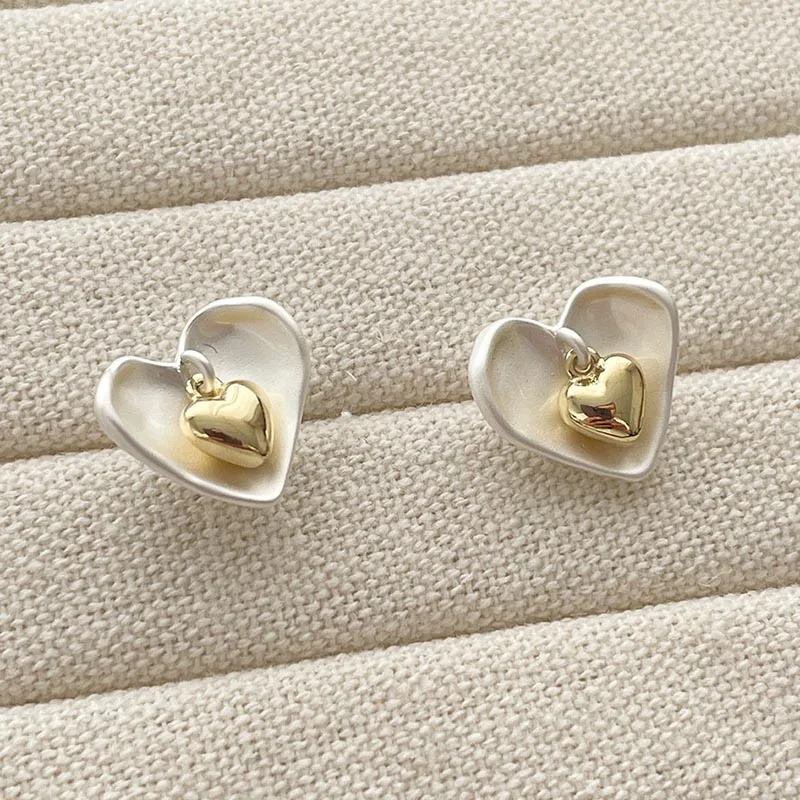 Foxanry Bicolor الحب القلب وأقراط للنساء فتاة الكورية العصرية الإبداعية مزاجه بسيط الحلو الذكرى مجوهرات هدية #4